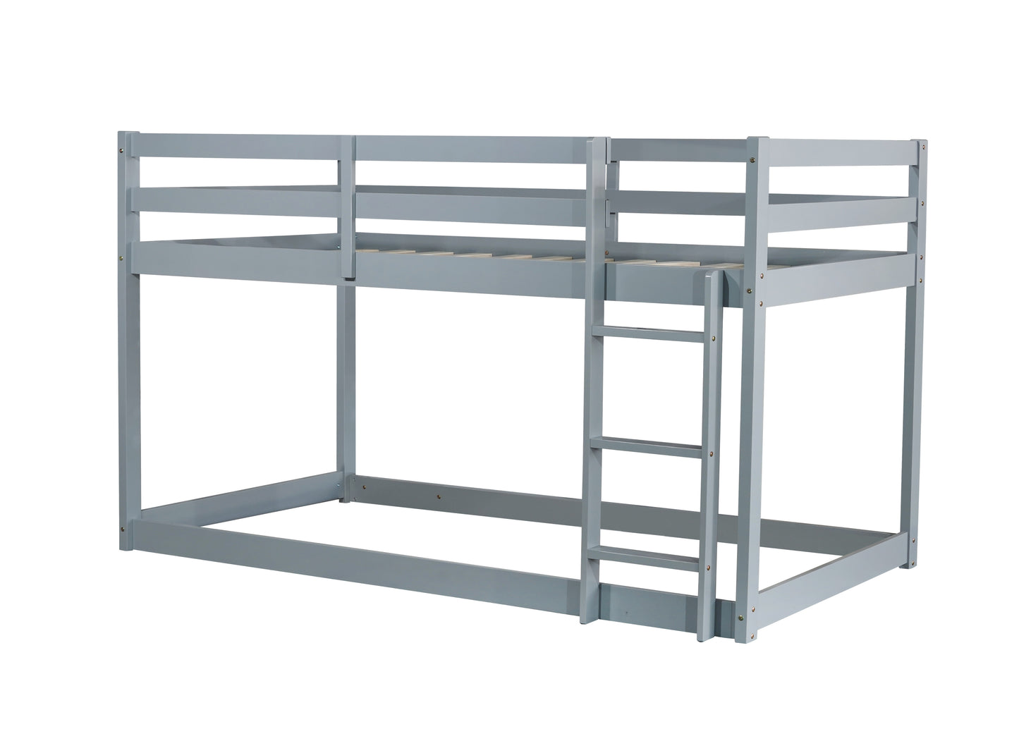 Durable Grey Twin over Twin Loft Bed with Ladder and Sturdy Slat Support