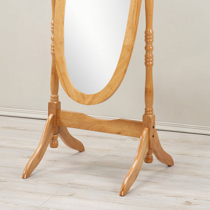 Elegant Oak Finish Cheval Mirror in Traditional Queen Anna Style