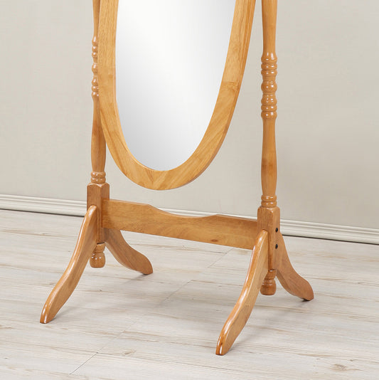 Elegant Oak Finish Cheval Mirror in Traditional Queen Anna Style