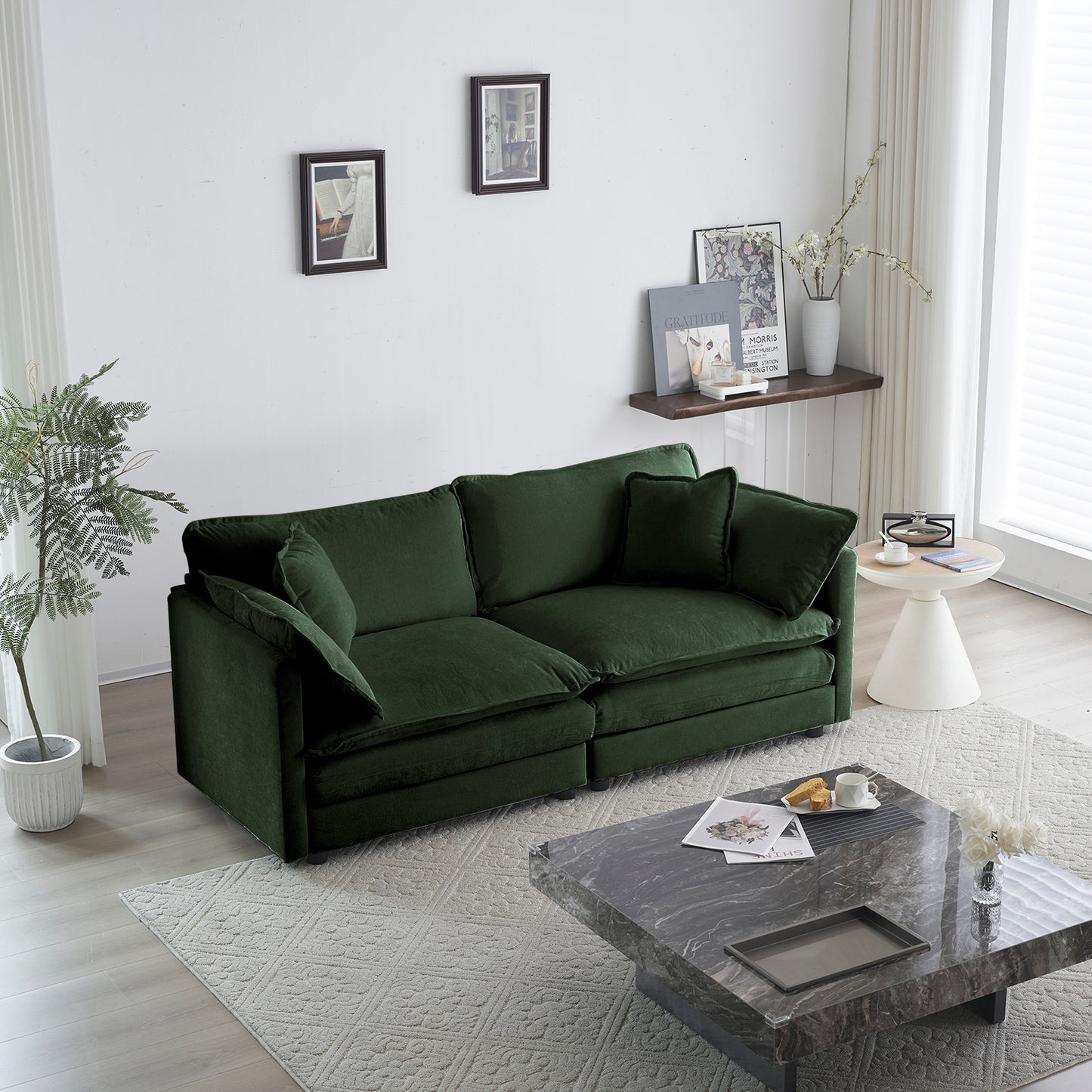 2-Seat Loveseat with 4 Pillows, Solid Wood Frame, Chenille Upholstery, Flexible Modular Living Room Green