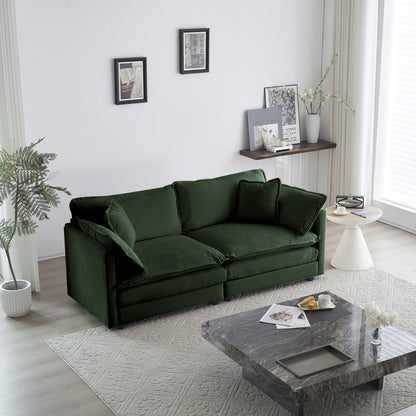 2-Seat Loveseat with 4 Pillows, Solid Wood Frame, Chenille Upholstery, Flexible Modular Living Room Green
