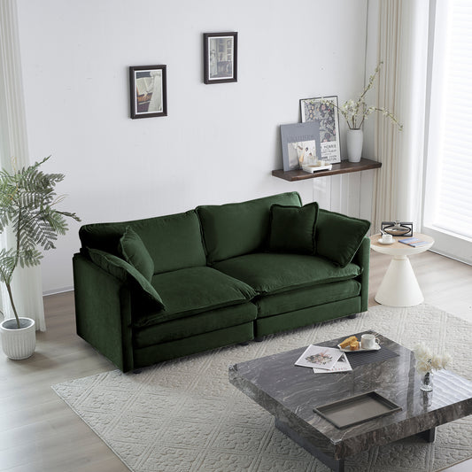 2-Seat Loveseat with 4 Pillows, Solid Wood Frame, Chenille Upholstery, Flexible Modular Living Room Green