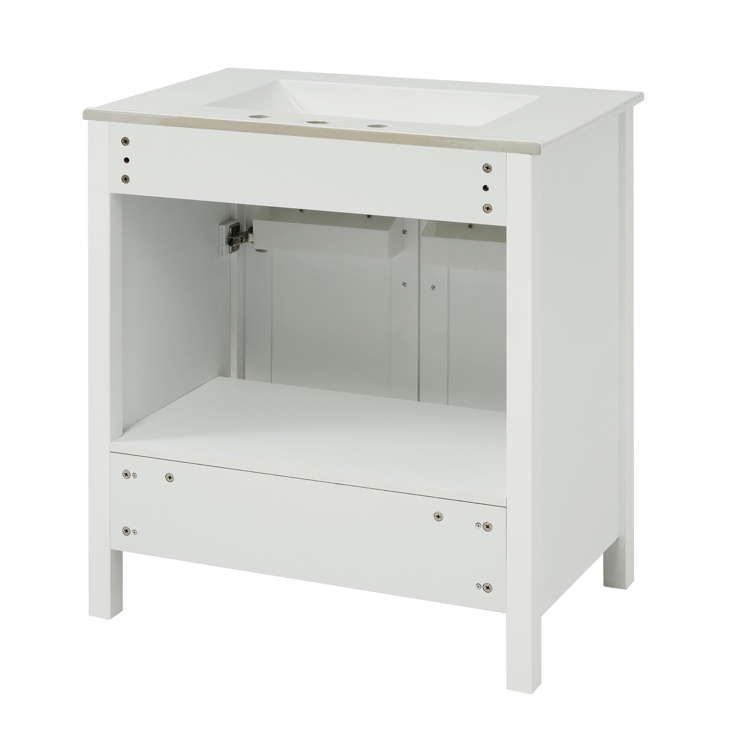 Elegant 30-Inch White Bathroom Vanity with Ceramic Sink and Ample Storage for Compact Spaces