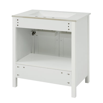 Elegant 30-Inch White Bathroom Vanity with Ceramic Sink and Ample Storage for Compact Spaces