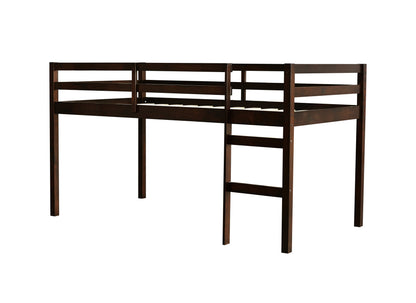 Espresso Rubber Wood Twin Loft Bed with Ladder and Enhanced Support Slats