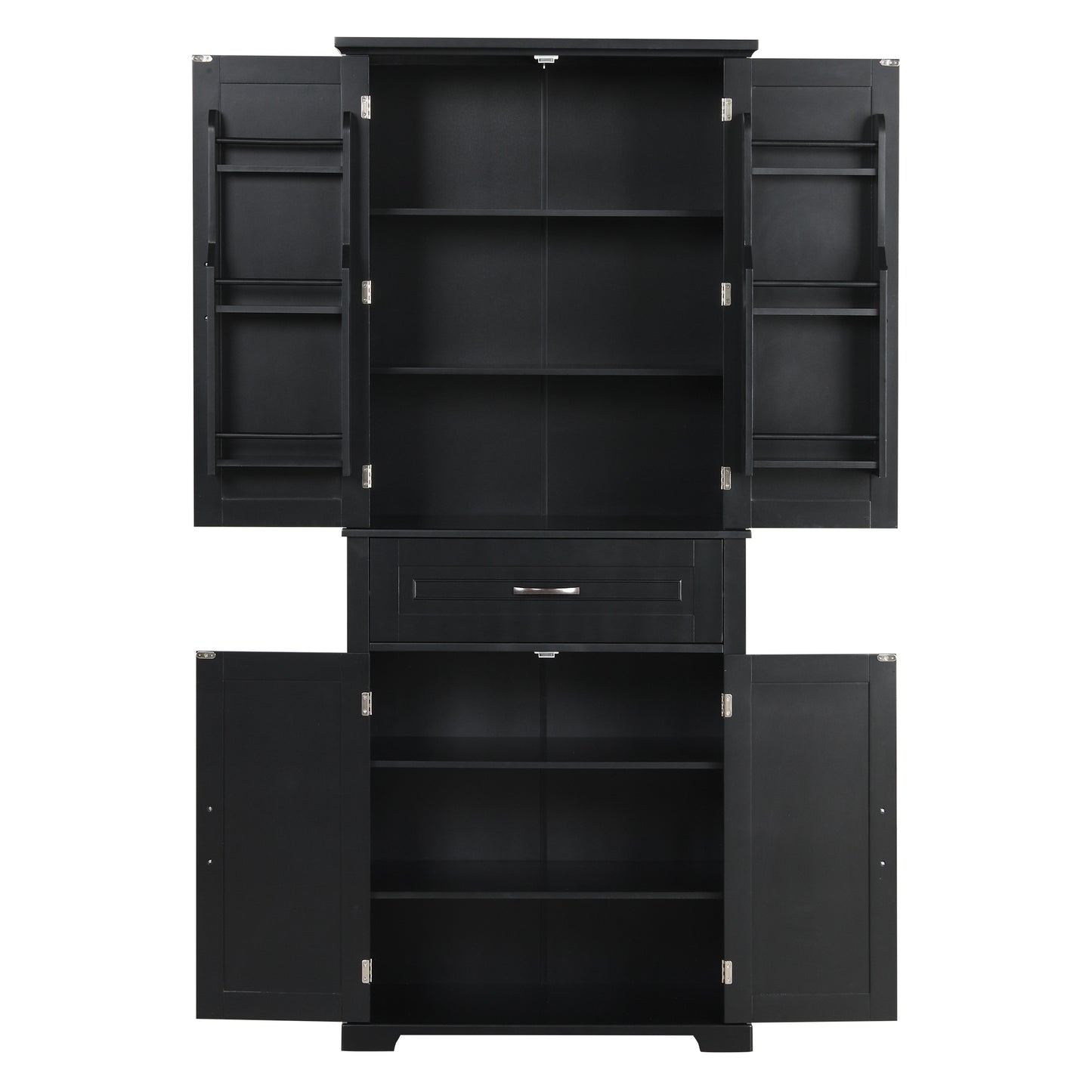 Tall Black Bathroom Storage Cabinet with Adjustable Shelf, Doors, and Drawer for Versatile Organization