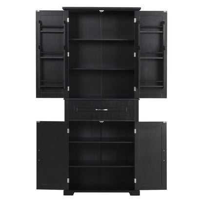 Tall Black Bathroom Storage Cabinet with Adjustable Shelf, Doors, and Drawer for Versatile Organization