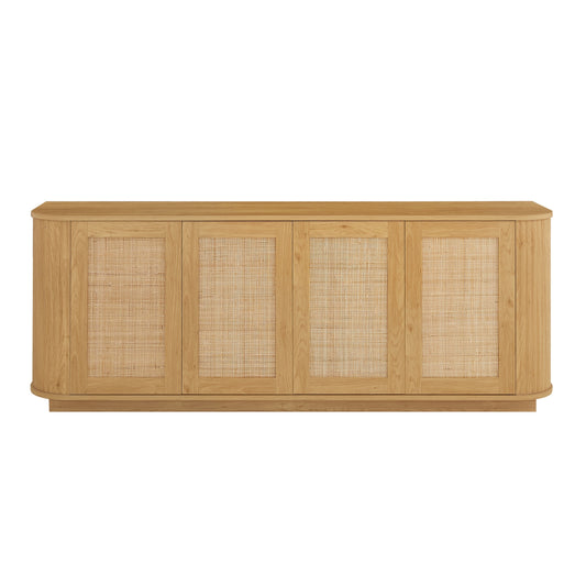 64W x 15D x 24H Contemporary TV Stand with Wave Rattan Doors, Wood-Composite, Living Room -Natural Finish
