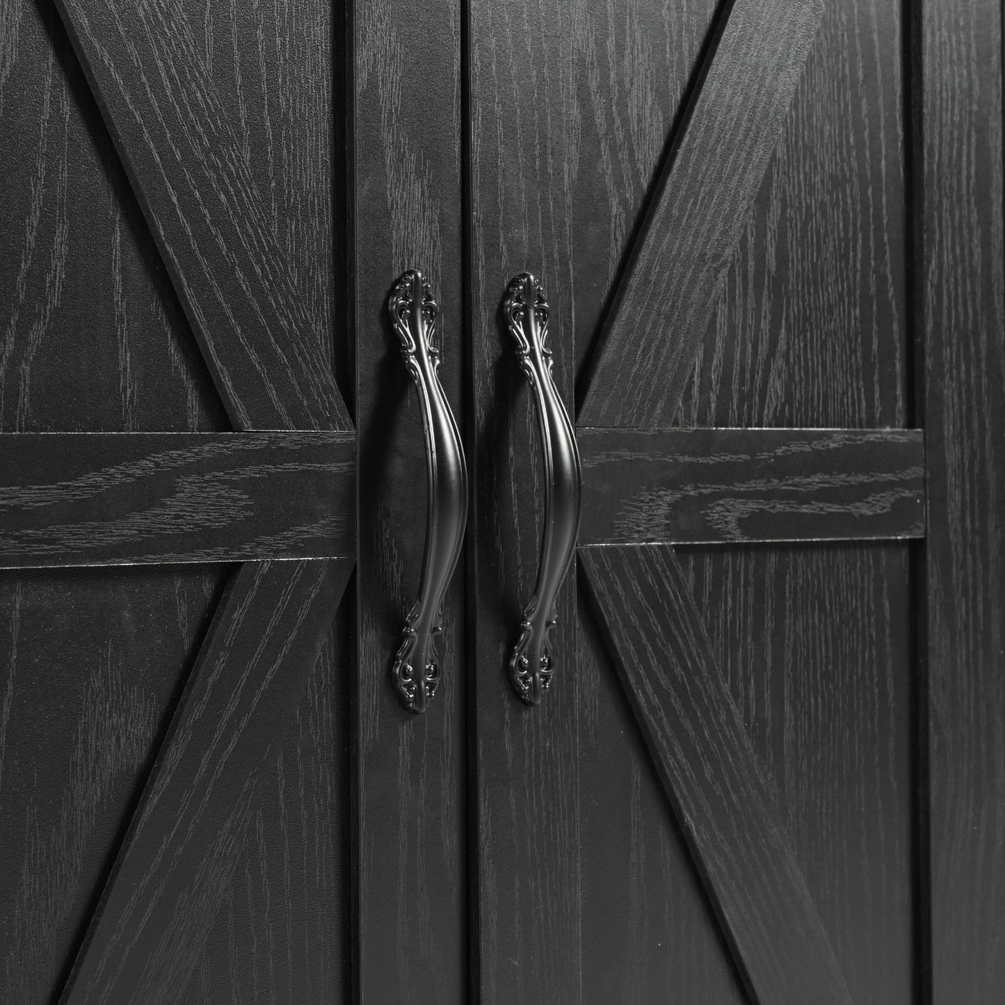 Rolling Farmhouse Kitchen Island with Power Outlet, Drop Leaf Design, Ample Storage, and Spice Rack - Black