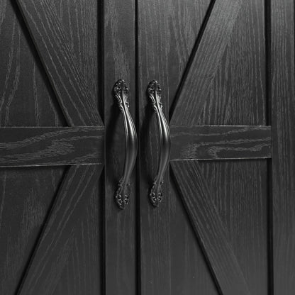 Rolling Farmhouse Kitchen Island with Power Outlet, Drop Leaf Design, Ample Storage, and Spice Rack - Black