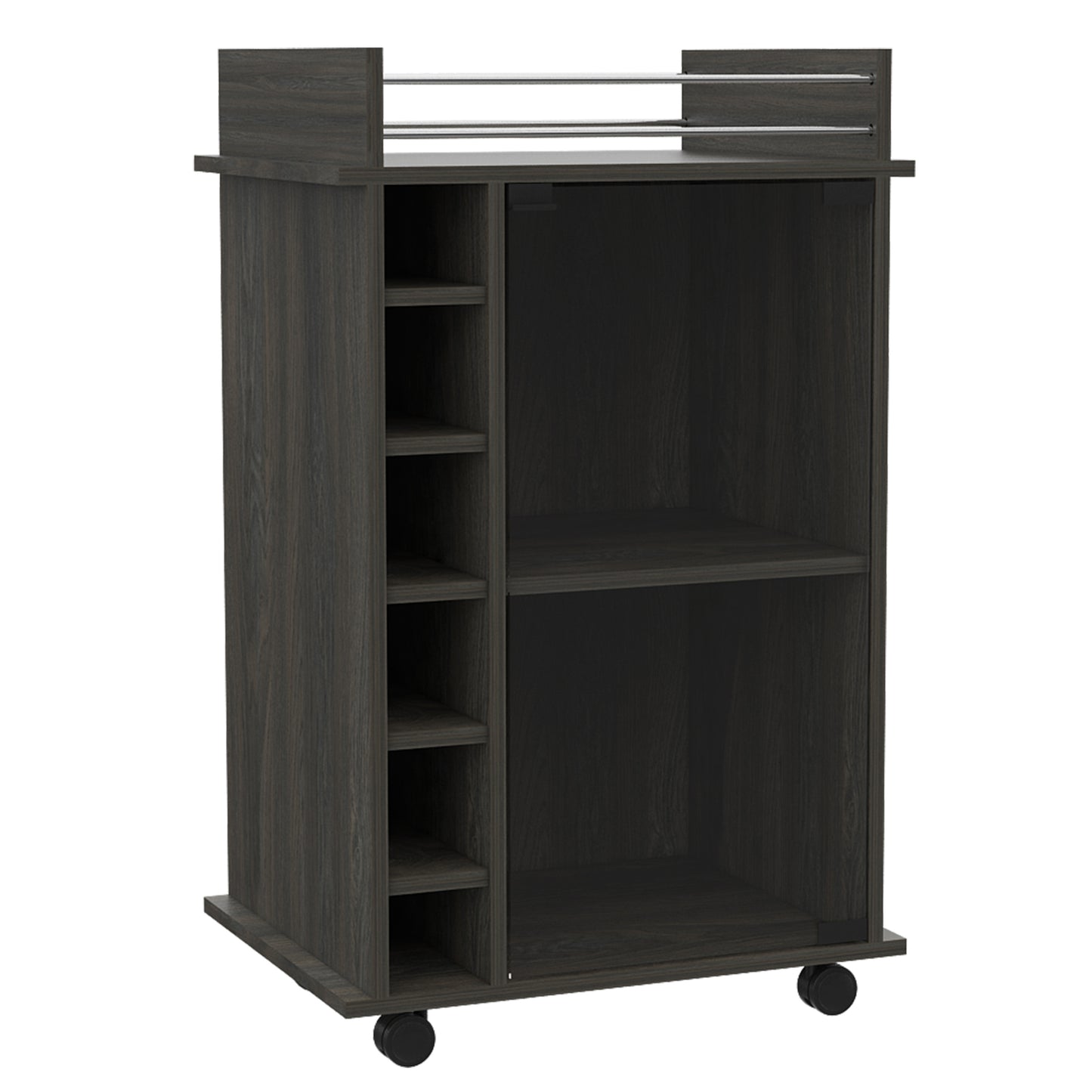 Espresso Bar Cart With Glass Door Cabinet Locking Casters