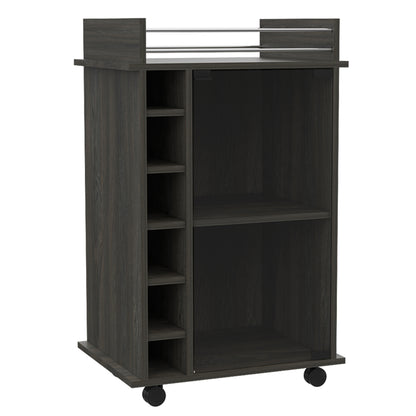Espresso Bar Cart With Glass Door Cabinet Locking Casters