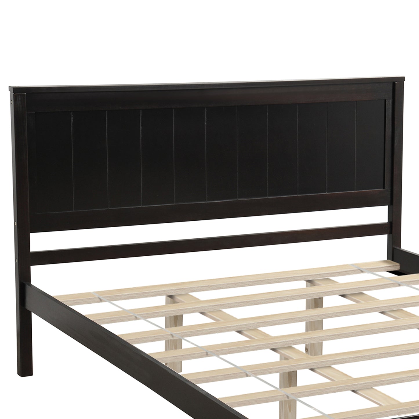 Espresso Queen Platform Bed Frame with Headboard and Wood Slat Support – No Box Spring Required