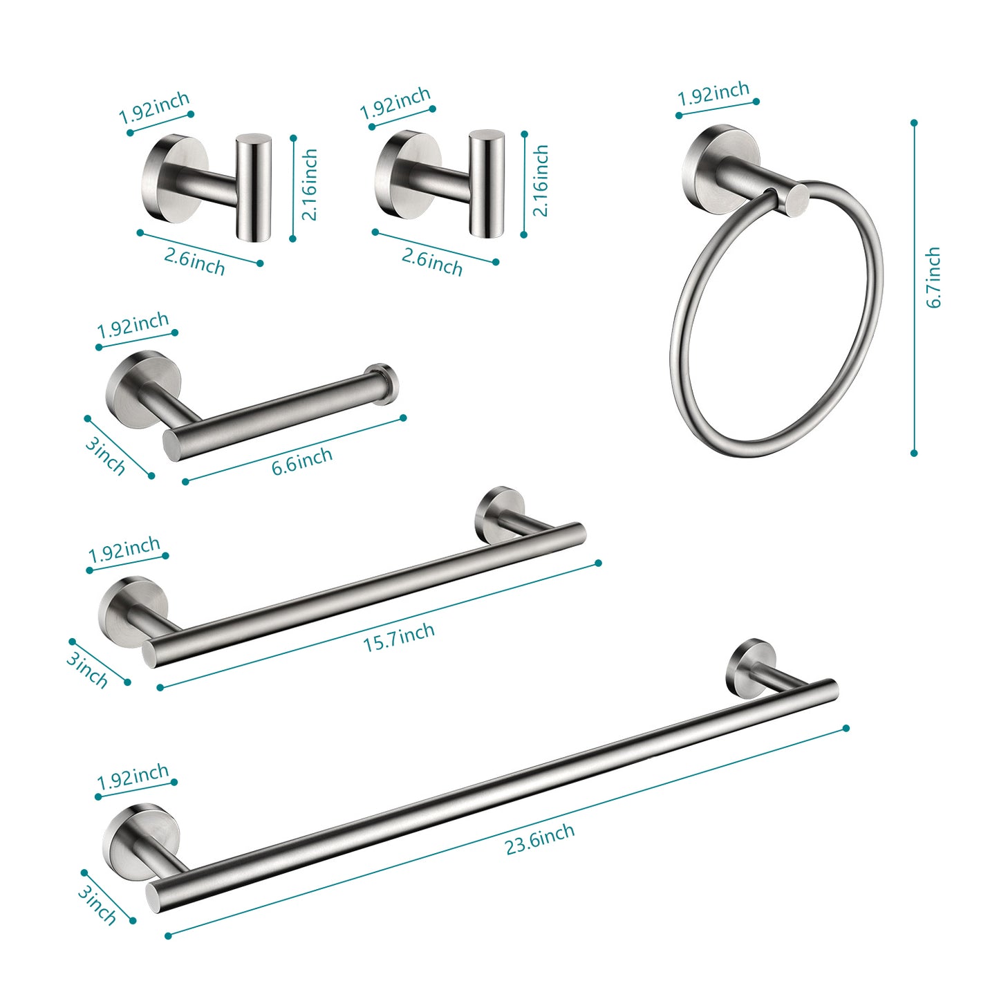 6 Piece Stainless Steel Bathroom Towel Rack Set Wall Mount