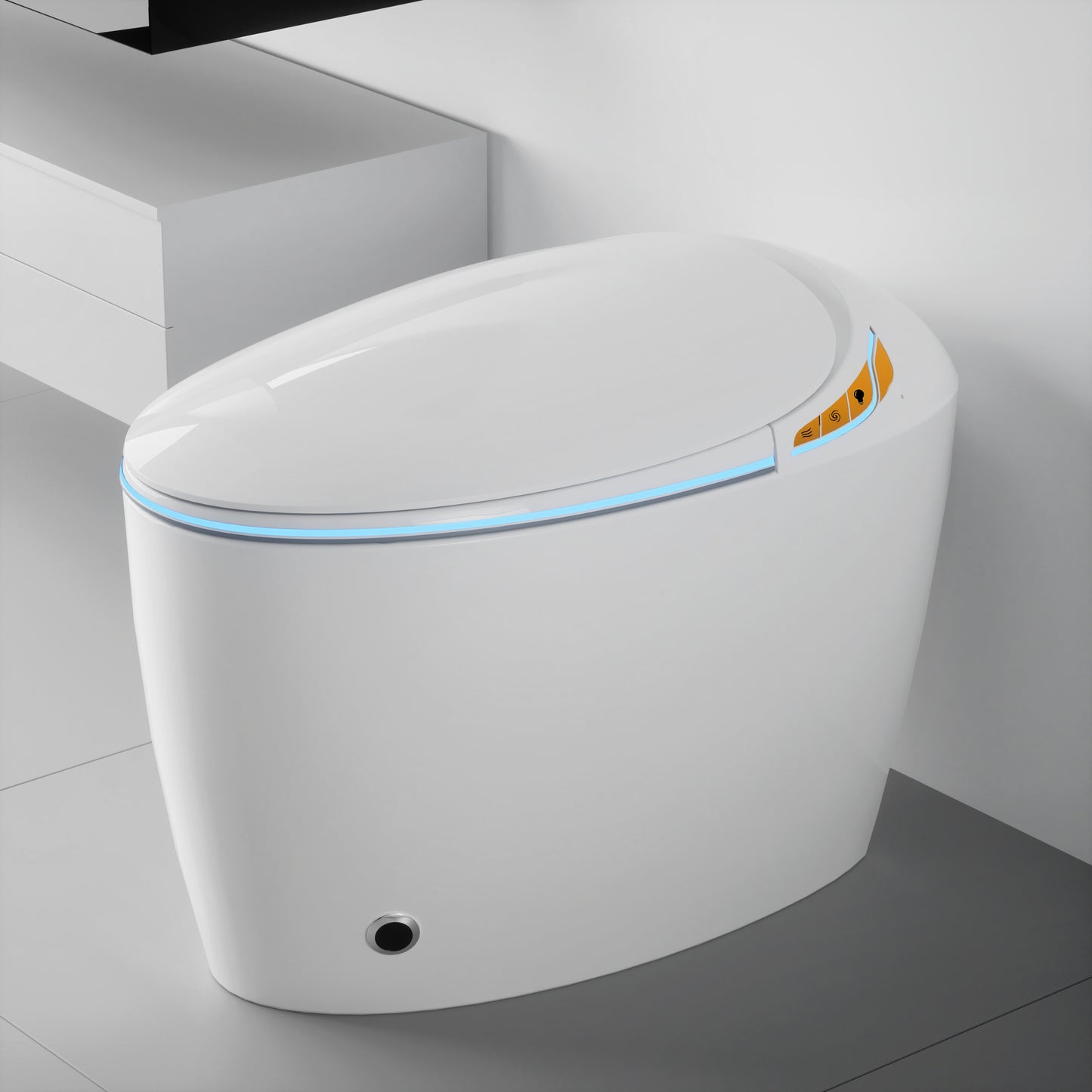 Advanced Intelligent One-Piece Smart Toilet with Integrated Bidet, Automatic Open/Close Seat, Foot Sensor Activation, LED Control Panel, Night Light, Warm Water Cleaning, and Air Drying – Modern White Design for Luxury Bathrooms