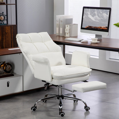 Modern White PU Leather Ergonomic Office Chair with Footrest, Reclining and Swivel Features