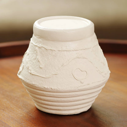 Terracotta Candle Holder with Organic Pattern, 5.2 x 5.2 x 5.5 in Rustic Tealight Stand for Table, White