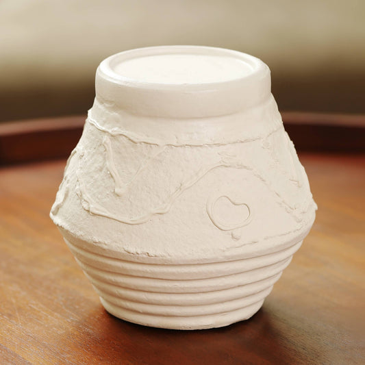 Terracotta Candle Holder with Organic Pattern, 5.2 x 5.2 x 5.5 in Rustic Tealight Stand for Table, White