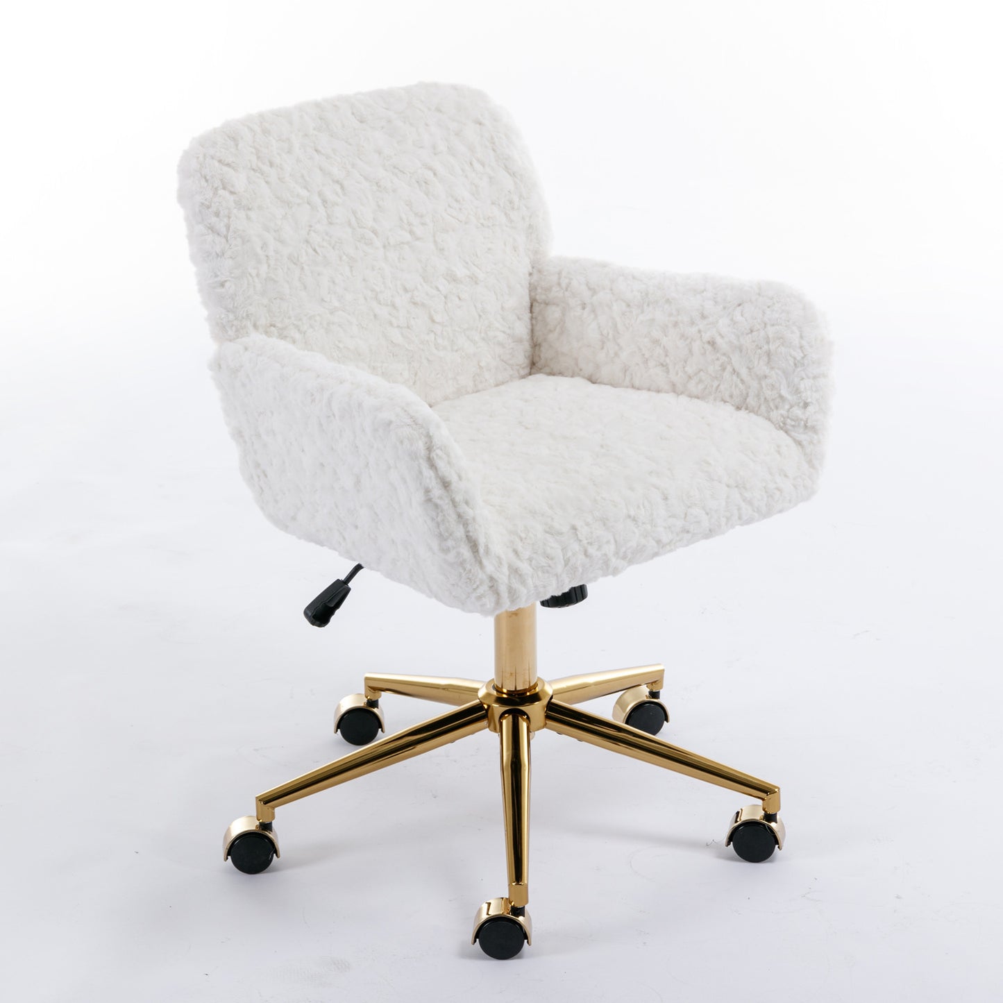 Elegant Beige Velvet Office Chair with Golden Base and Adjustable Recline, Swivel Desk & Vanity Chair