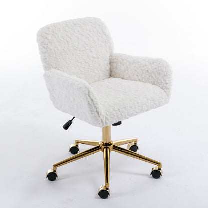 Elegant Beige Velvet Office Chair with Golden Base and Adjustable Recline, Swivel Desk & Vanity Chair