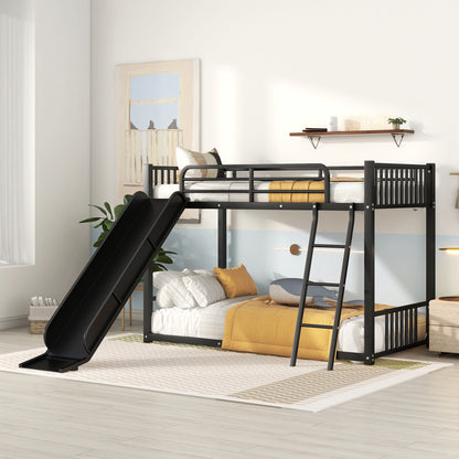 Twin Metal Bunk Bed with Fun Slide - Black Color