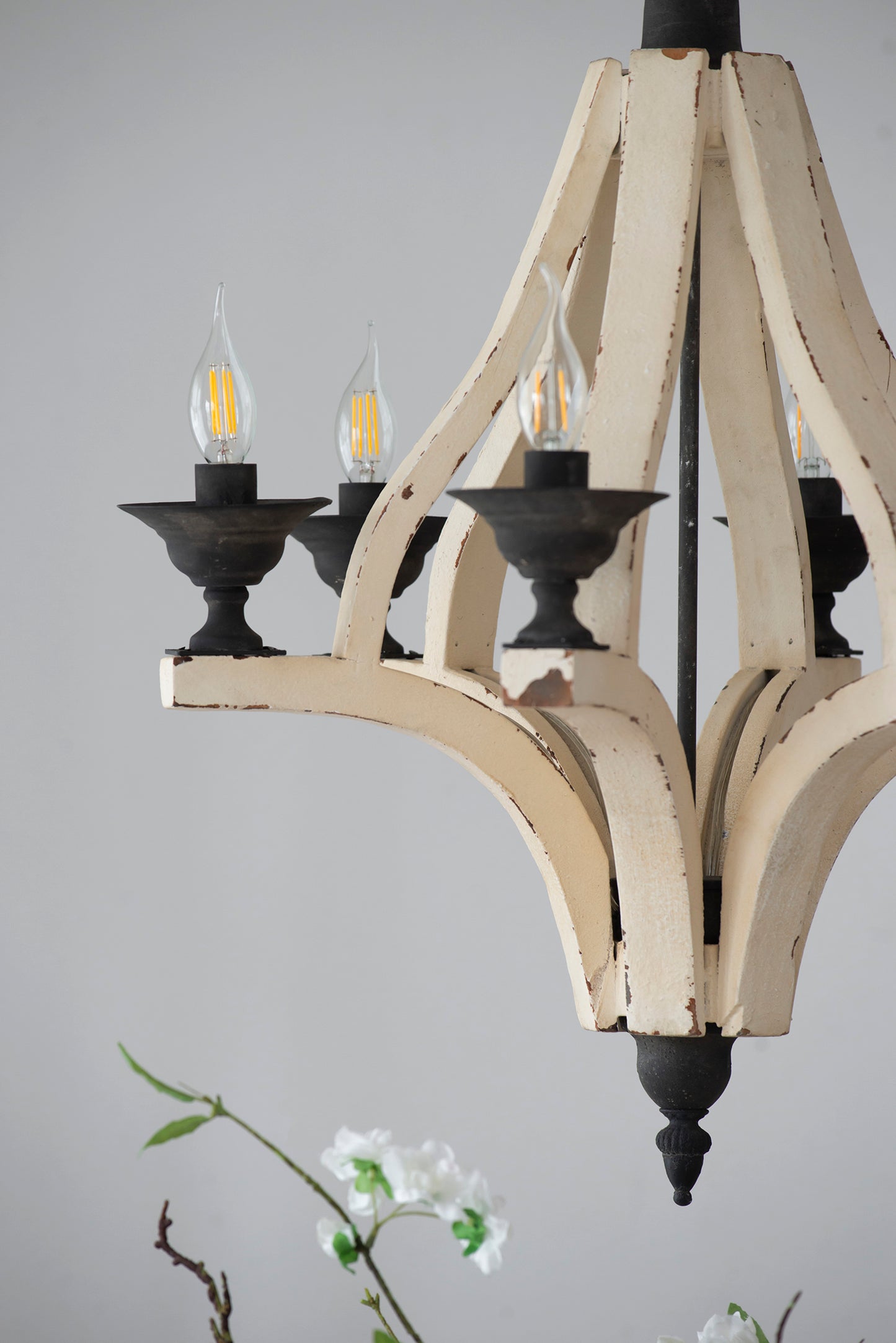 6-Light Wood Chandelier with Adjustable Chain for Kitchen/Dining/Foyer, 60W Bulbs Not Included Cream