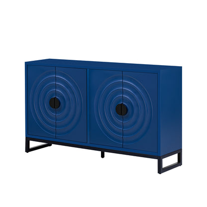 U-Style Storage Cabinet Sideboard Wooden Cabinet with Stunning Water Wave Door Design, Rubberwood Veneer and Adjustable Shelves,Suitable for Living Rooms, Entrance and Study Rooms, Blue