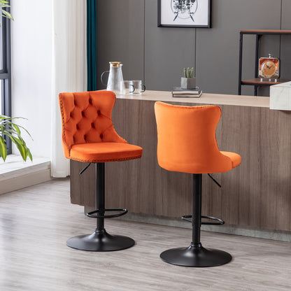 Orange Velvet Swivel Bar Stools Two Pack Adjustable 25 33