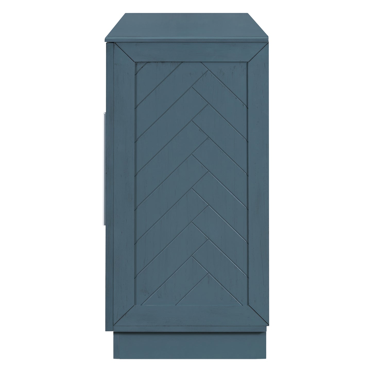 TREXM Sideboard with 4 Doors Large Storage Space Buffet Cabinet with Adjustable Shelves and Silver Handles for Kitchen, Dining Room, Living Room (Antique Blue)