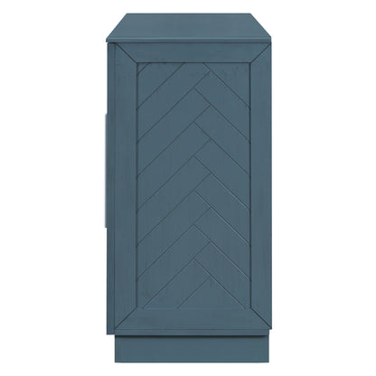 TREXM Sideboard with 4 Doors Large Storage Space Buffet Cabinet with Adjustable Shelves and Silver Handles for Kitchen, Dining Room, Living Room (Antique Blue)