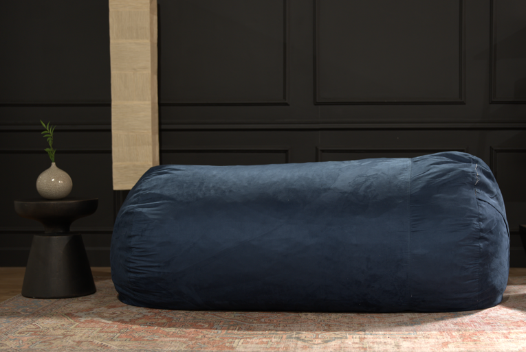 8-Foot Cylindrical Foam-Filled Bean Bag Chair, Microfiber Suede Finish, Removable Cover, Living Room Blue