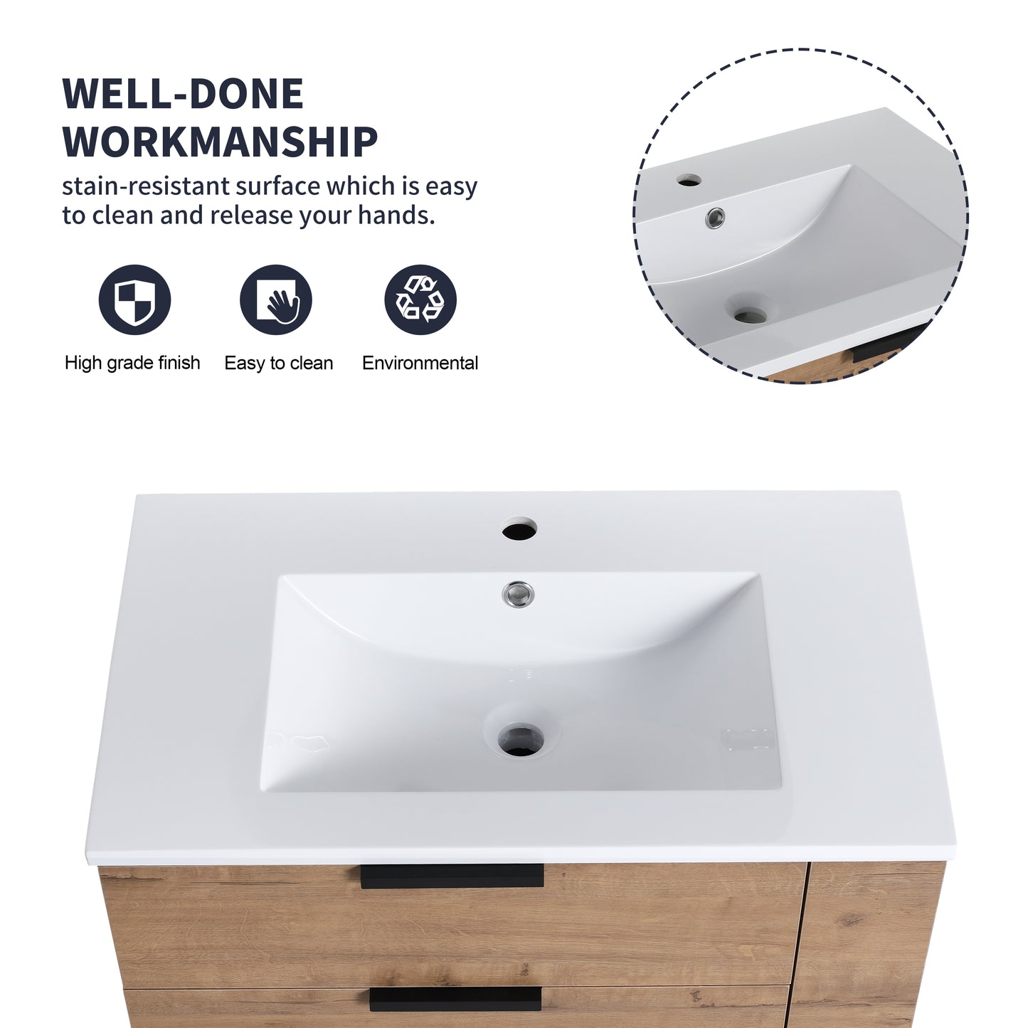 30-Inch Modern Wall-Mounted Bathroom Vanity with Soft Close Drawers and Adjustable Side Shelf