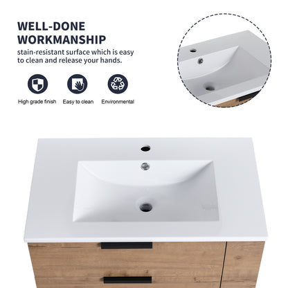 30-Inch Modern Wall-Mounted Bathroom Vanity with Soft Close Drawers and Adjustable Side Shelf