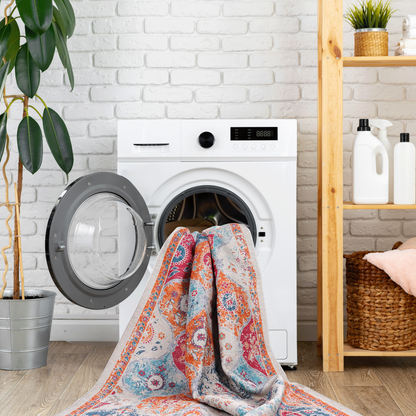 Machine Washable 8x10 Area Rug - Low-Pile Chenille, Non-Slip Backing, Foldable, Kid & Pet Friendly, Cream