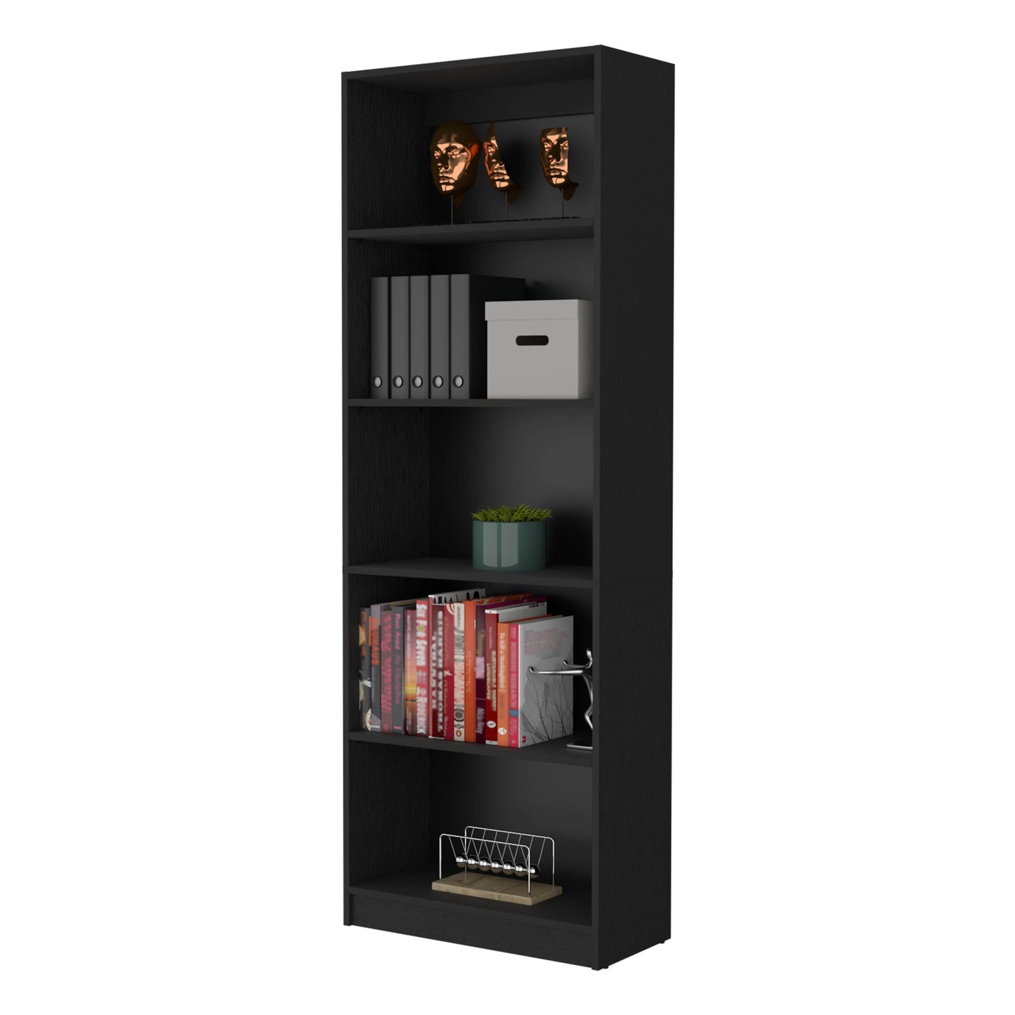 Modern Black 4-Tier Bookcase with Versatile Storage Solutions
