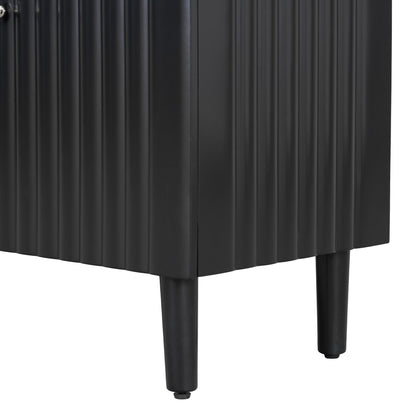 U_STYLE Elegant Four-Door Sideboard with Wavy Pattern Doors, Cylindrical Legs, and Sleek Metal Handles, Adjustable, Suitable for Study, Entryway and Living Room