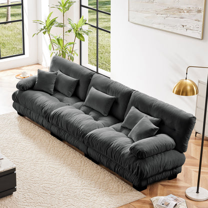 Modular 3-Seater Sectional Sofa with Deep-Seat Cushions, Chenille Upholstery for Living Room - Gray