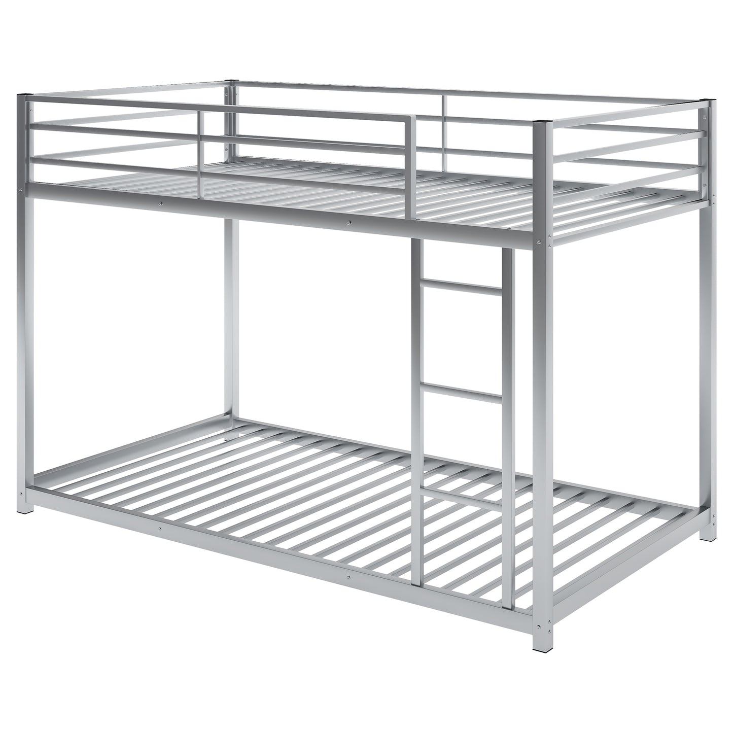 Silver Twin Over Twin Low Metal Bunk Bed with Ladder