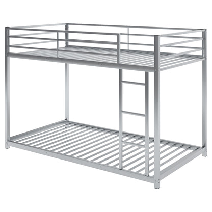 Silver Twin Over Twin Low Metal Bunk Bed with Ladder