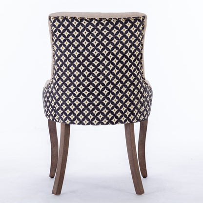 A&A Furniture, Ultra Side Dining Chair, Thickened fabric chairs with neutrally toned solid wood legs, Bronze nail head, Set of 2, Beige and Patterned,SW2207BG