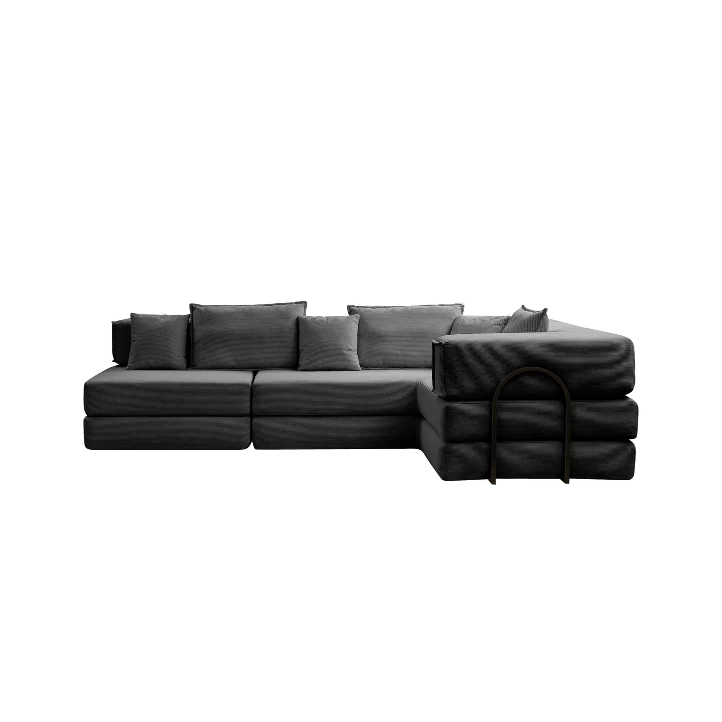 Modular Oversized Sectional Sofa Set - 118.2in L, Corduroy Cushions, DIY Config with 6 Pillows - Black