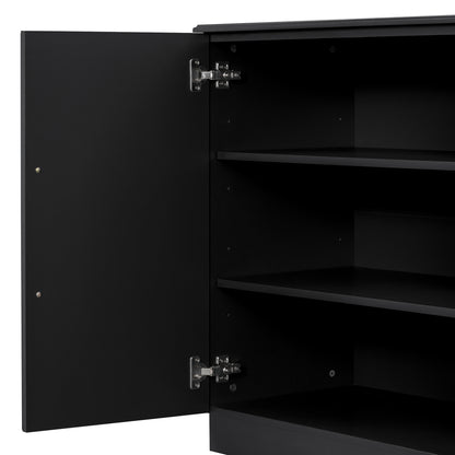 TREXM Sideboard with 4 Doors Large Storage Space Buffet Cabinet with Adjustable Shelves and Silver Handles for Kitchen, Dining Room, Living Room (Black)