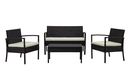 Four-Piece Metal Patio Conversation Set With Cushions, Size 41.7 By 23.2 By 27 Inches, Outdoor Furniture Black And Cream