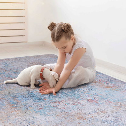 Machine Washable 2x3 Low-Pile Area Rug with Non-Slip Back, Kid & Pet Friendly, Polyester - Yellow