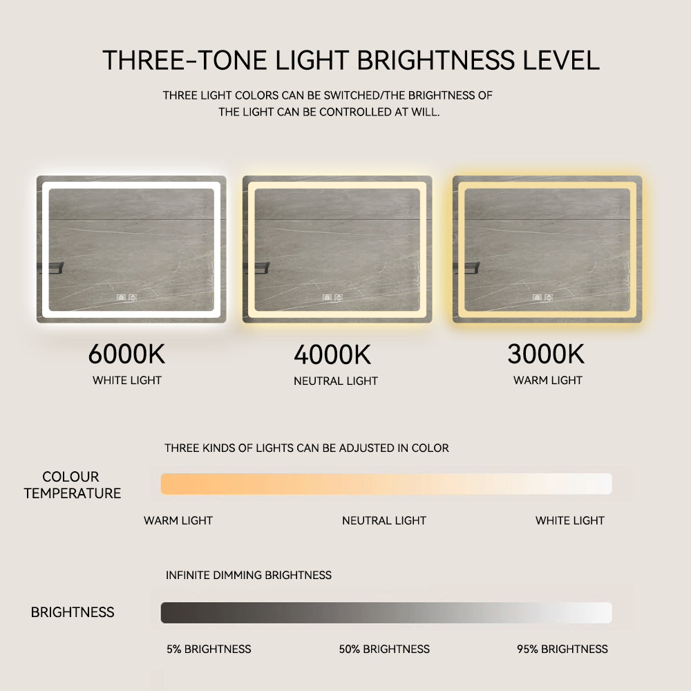 36-Inch LED Lighted Anti-Fog Bathroom Vanity Mirror in Crystal Finish with Smart Controls and Easy Installation