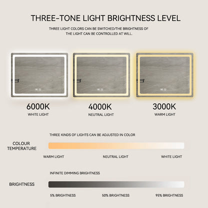 36-Inch LED Lighted Anti-Fog Bathroom Vanity Mirror in Crystal Finish with Smart Controls and Easy Installation