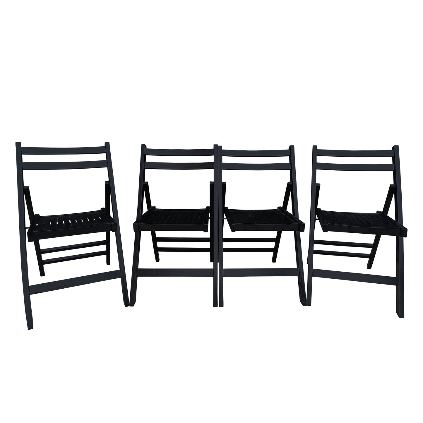 Solid Wood Folding Chair Set Of 4 With Slatted Seat Compact Foldable Design For Special Events Indoor Use Black