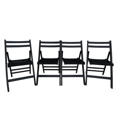 Solid Wood Folding Chair Set Of 4 With Slatted Seat Compact Foldable Design For Special Events Indoor Use Black