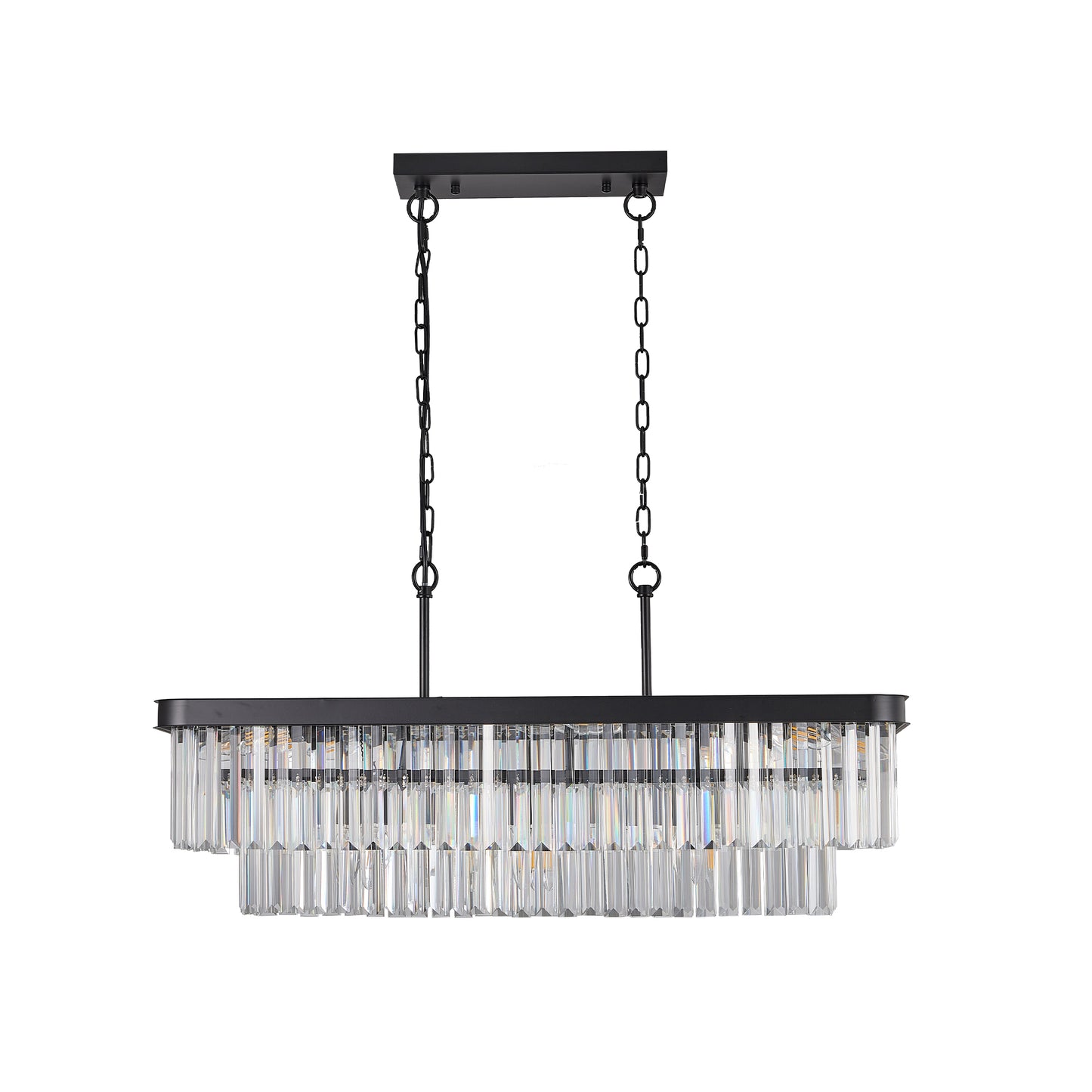 Rectangular Crystal Chandelier, 11-E12 Adjustable Industrial Iron Pendant for Kitchen Island Black