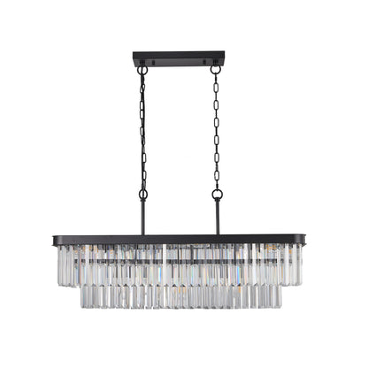 Rectangular Crystal Chandelier, 11-E12 Adjustable Industrial Iron Pendant for Kitchen Island Black